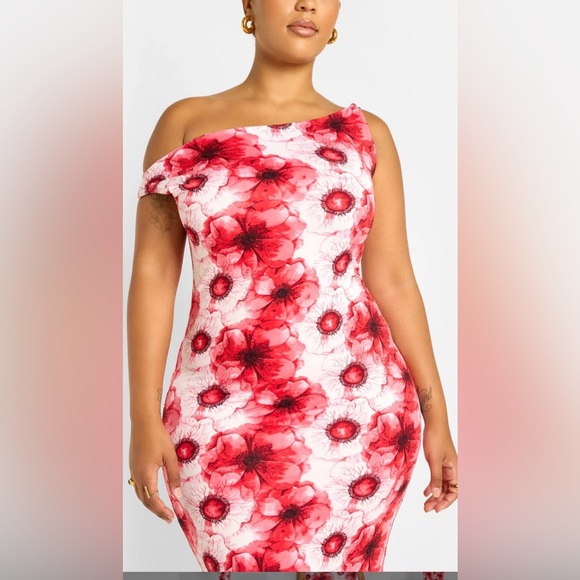 Rebdolls Womens Stephanie Knotted Sleeve Bodycon Floral Maxi Dress 1X Red Summer - Picture 11 of 16